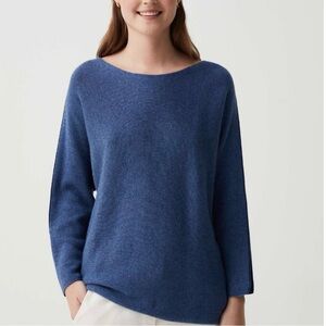 Navy Blue Dolman Sleeve Bateau Neck Sweater Raw Edge Hem Size Large